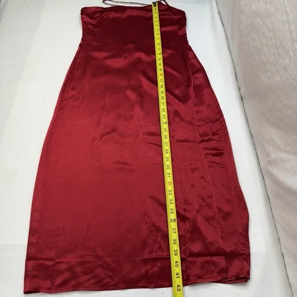 NEW For Love And Lemons Elora Midi Slip Dress Red M Evening Party Slit Holiday - Picture 13 of 16